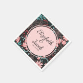 ピンク&ティール（緑がかった色）ダークフローラルパターン スタンダードカクテルナプキン (角)