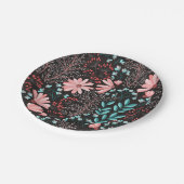 ピンク&ティール(緑がかった色)ダークフローラルパターン ペーパープレート (アングル)