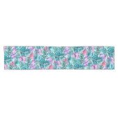 ピンク&ティール（緑がかった色）トロピカルパーム&モンステラ葉ズ ショートテーブルランナー (横)