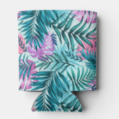 ピンク&ティール（緑がかった色）トロピカルパーム&モンステラ葉ズ 缶クーラー (裏面)