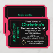 ピンク/ティール（緑がかった色）バチェロレッテチケット招待状 招待状 (正面/裏面)