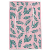 ピンク&ティール（緑がかった色）パーム離れズトロピカル ミディアムペーパーバッグ (正面)