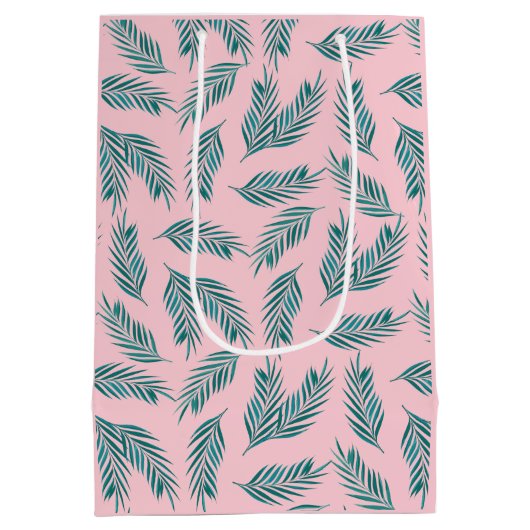 ピンク&ティール(緑がかった色)パーム離れズトロピカル ミディアムペーパーバッグ (裏面)