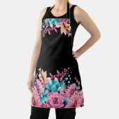 ピンク&ティール(緑がかった色)フローラミディアムオールオーバープリントエプロン エプロン (インサイチュ)