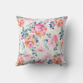 ピンク&ティール（緑がかった色）フローラルパターン クッション (裏面)
