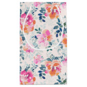 ピンク&ティール（緑がかった色）フローラルパターン スモールペーパーバッグ (裏面)