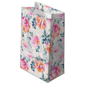 ピンク&ティール（緑がかった色）フローラルパターン スモールペーパーバッグ (裏面アングル)