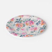 ピンク&ティール（緑がかった色）フローラルパターン ペーパープレート (アングル)