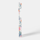 ピンク&ティール（緑がかった色）フローラルパターン iPhoneケース (左側面)