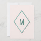 ピンク&ティール（緑がかった色）ブルーフェイクグリッターセク結婚インズ 招待状 (裏面)