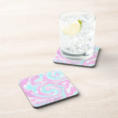 ピンク、ティール（緑がかった色）ブルー渦巻き大理石の流体アート コースター (右側)