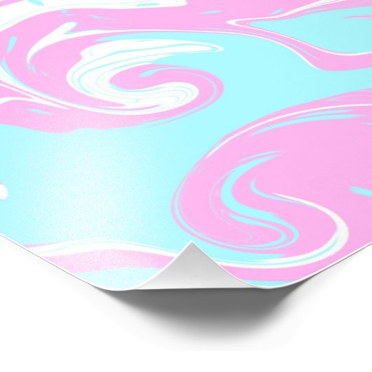 ピンク、ティール（緑がかった色）ブルー渦巻き大理石の流体アート フォトプリント            (角)