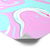 ピンク、ティール(緑がかった色)ブルー渦巻き大理石の流体アート ポスター (角)
