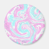 ピンク、ティール（緑がかった色）ブルー渦巻き大理石の流体アート マグネット (正面)