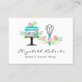 ピンク&ティール(緑がかった色)ベーカリースイートショップ 名刺 (正面)