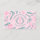 ピンク&ティール(緑がかった色)ベーキング&料理用具ベーカリー 名刺 (正面)