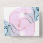 ピンク&ティール（緑がかった色）ホワイトウォーターカラーシックモダン結婚ズ オールインワン招待状 (裏面)