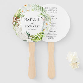 ピンク、ティール(緑がかった色)+ラン熱帯フローラ結婚ズ ハンドファン