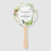 ピンク、ティール（緑がかった色）+ラン熱帯フローラ結婚ズ ハンドファン (正面)