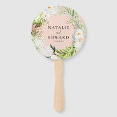 ピンク、ティール（緑がかった色）+ラン熱帯フローラ結婚ズ ハンドファン (正面)