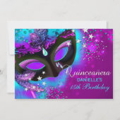 ピンク&ティール（緑がかった色）仮装キンセアニェラ招待状 招待状 (正面)