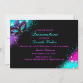 ピンク&ティール(緑がかった色)仮装キンセアニェラ招待状 招待状 (裏面)