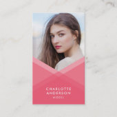 ピンク&ティール(緑がかった色)層幾何ソーシャルメディア写真 名刺 (正面)