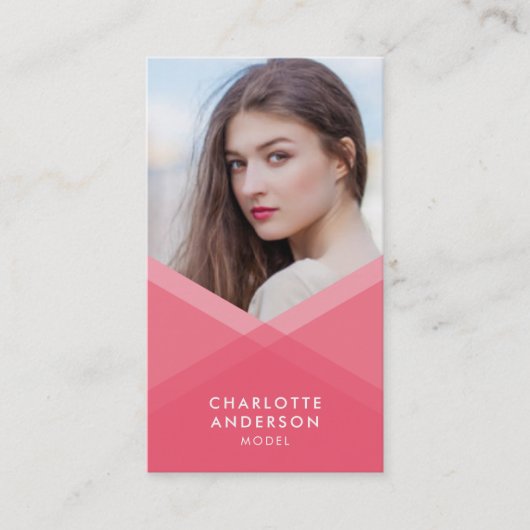 ピンク&ティール（緑がかった色）層幾何ソーシャルメディア写真 名刺 (正面)