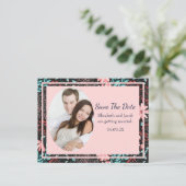 ピンク&ティール（緑がかった色）濃色フローラ写真保存日時 ポストカード (スタンド正面)