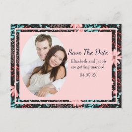 ピンク&ティール(緑がかった色)濃色フローラ写真保存日時 ポストカード