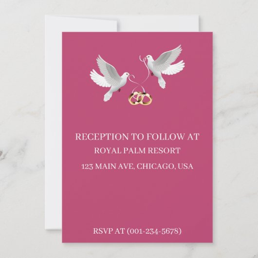 ピンク&ティール(緑がかった色)結婚式招待状 招待状 (裏面)