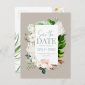 ピンク、ティール（緑がかった色）+蘭の熱帯フローラの日付を保存 案内ポストカード (正面/裏面)