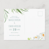 ピンク、ティール（緑がかった色）+蘭の熱帯フローラの日付を保存 案内ポストカード (裏面)