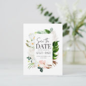 ピンク、ティール（緑がかった色）+蘭の熱帯フローラの日付を保存 案内ポストカード (スタンド正面)