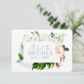 ピンク、ティール(緑がかった色)+蘭の熱帯フローラエンクロージャカード セーブザデート (スタンド正面)