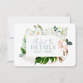 ピンク、ティール（緑がかった色）+蘭の熱帯フローラエンクロージャカード セーブザデート (正面)