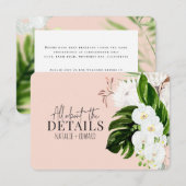 ピンク、ティール（緑がかった色）+蘭の熱帯フローラエンクロージャカード セーブザデート (正面/裏面)