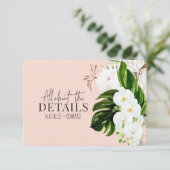 ピンク、ティール（緑がかった色）+蘭の熱帯フローラエンクロージャカード セーブザデート (スタンド正面)