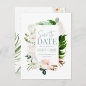 ピンク、ティール(緑がかった色)+蘭の熱帯フローラ写真 案内ポストカード (正面/裏面)