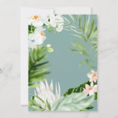 ピンク、ティール（緑がかった色）+蘭の熱帯フローラ結婚式の招待 セーブザデート (裏面)