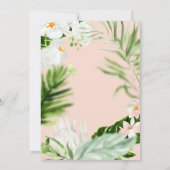 ピンク、ティール（緑がかった色）+蘭の熱帯フローラ結婚式の招待 セーブザデート (裏面)