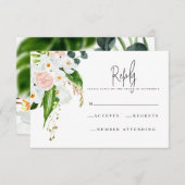ピンク、ティール(緑がかった色)、蘭の熱帯フローラR.S.V.P 出欠カード (正面/裏面)