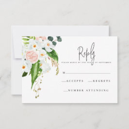 ピンク、ティール(緑がかった色)、蘭の熱帯フローラR.S.V.P 出欠カード
