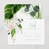 ピンク、ティール（緑がかった色）、蘭の熱帯フローラR.S.V.P 出欠カード (正面/裏面)