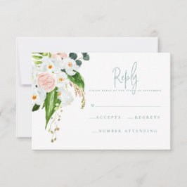 ピンク、ティール(緑がかった色)、蘭の熱帯フローラR.S.V.P 出欠カード