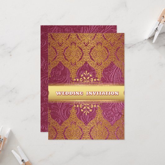 ピンク テクスチャー フローラル イランの結婚式 招待状 (正面/裏面インサイチュ)