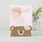 ピンク テディ ウェア ビアリー ウェイト ガール ベイビー シャワー インビテ 招待状 (スタンド正面)