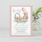 ピンク・テディ・ベア・バルーン・ピクニック第1誕生日  招待状 (スタンド正面)