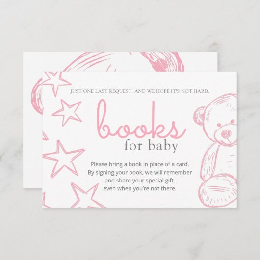 ピンク・テミニマルディベア・ベビー・シャワー・ブックのリクエスト 招待状 (正面/裏面)