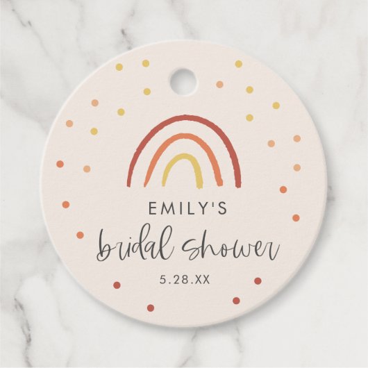 ピンク テラコッタ レインボー ブライダルシャワー パーソナライズド フェイバータグ (正面)
